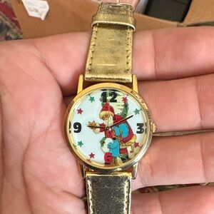 Gold Santa Watch with Leather Strap